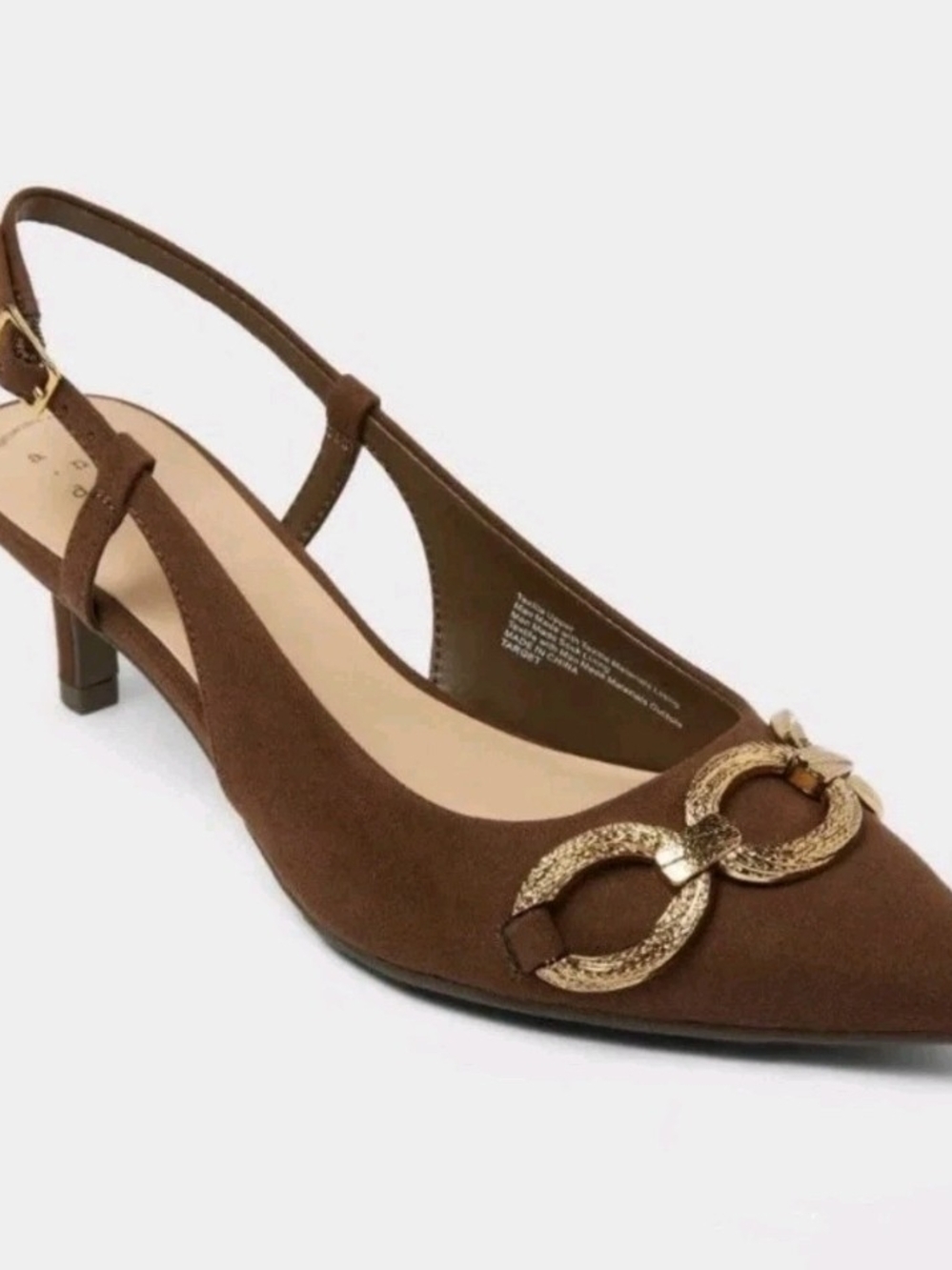 a new day Tabitha Brown Slingback Pointed Kitten Heel with Gold Links